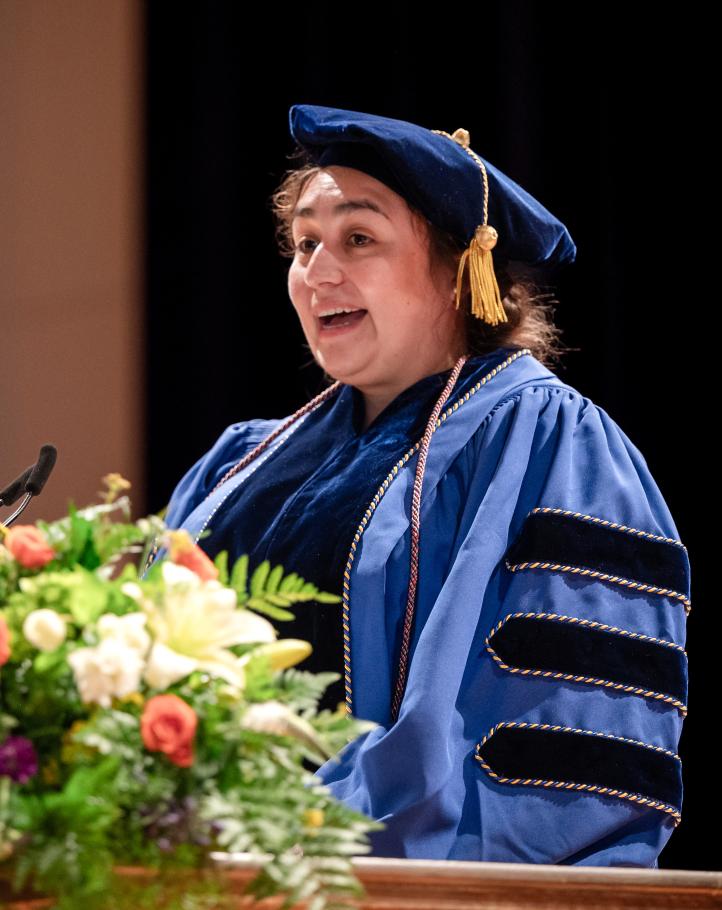 Maria Ximena Maldonado Morales speaks during the 2025 commencement.