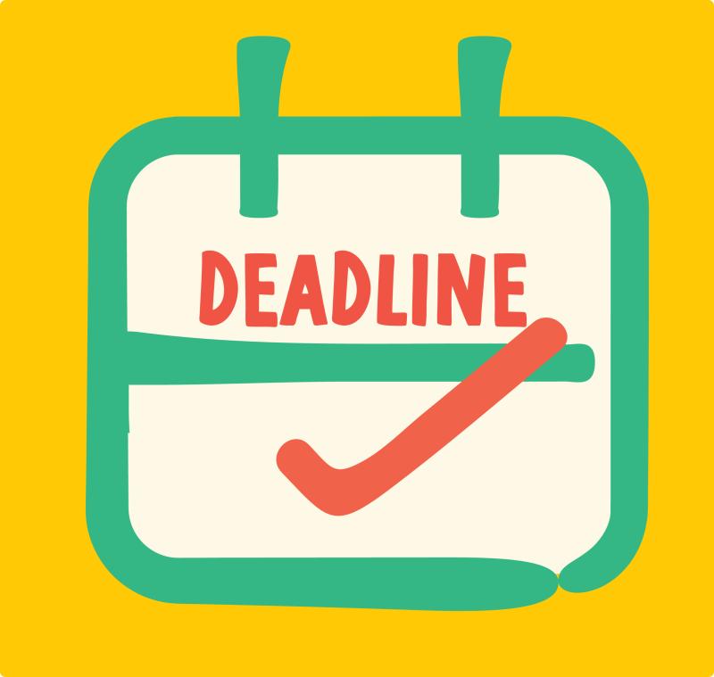A green calendar outline with the word deadline in red with a red checkmark