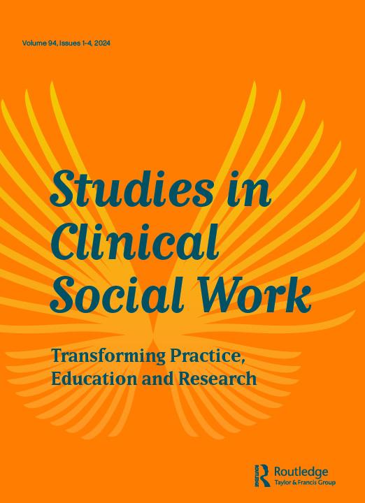 Photo of the new cover of Studies in Clinical Social Work: Transforming Practice, Education and Research featuring blue lettering on a warm orange background with pale yellow wings overlaid.