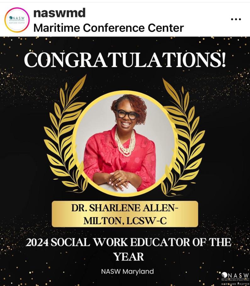 Sharlene Allen-Milton named NASW-MD Social Work Educator of the Year for 2024.