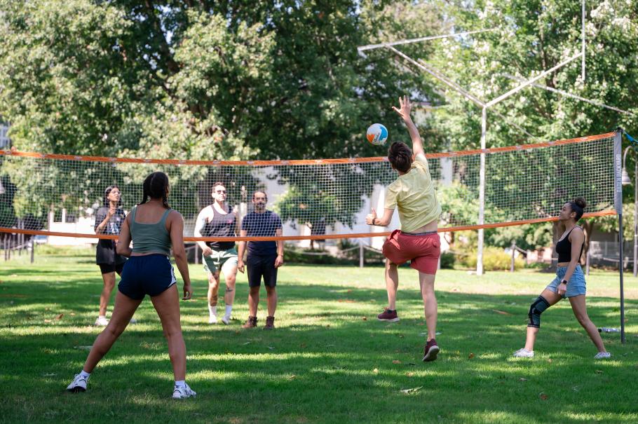 Jumping for a volleyball