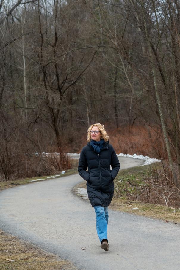 Caroline Russell takes a walk during her lunch break. 