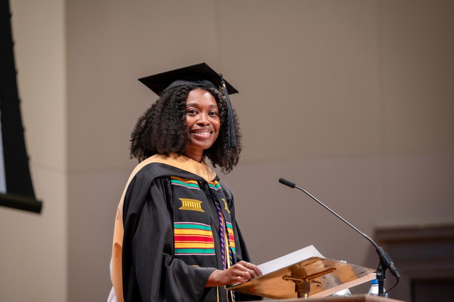 Devin Duprey speaks during commencement 2024