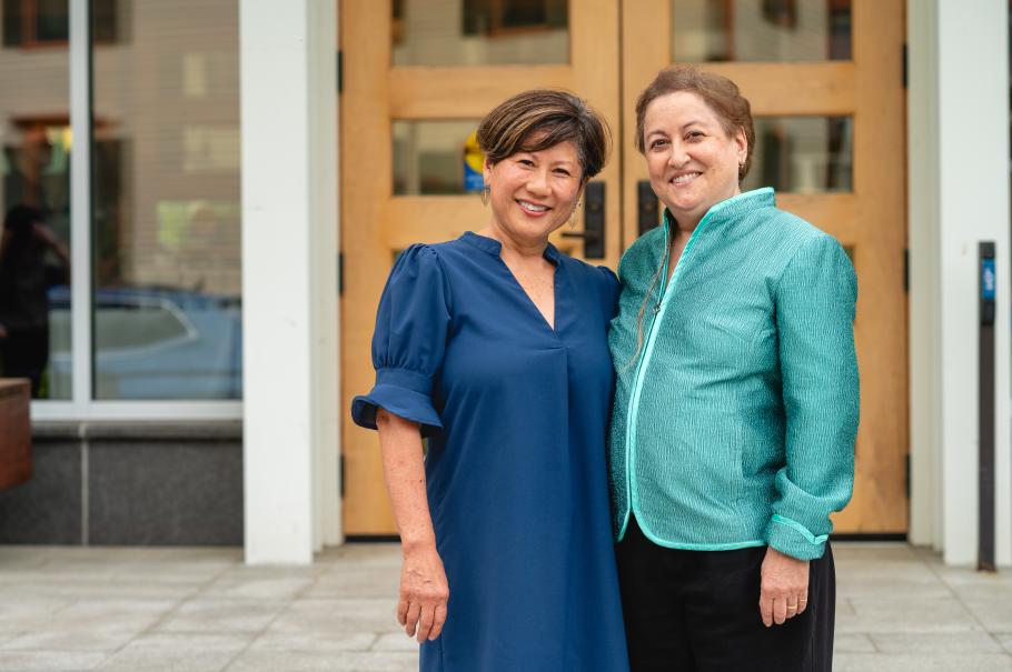 Yvette Colon poses with Dean Marianne Yoshioka during the Alumni Awards Dinner in June 2024.