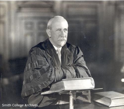 President William Allan Neilson, 1917-1939, at podium in Chapel, 1936. Photographer Unrecorded. Smith College Archives, Northampton, MA.