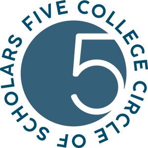 The number 5 overlaid on a blue circle surrounded by the words five college circle of scholars