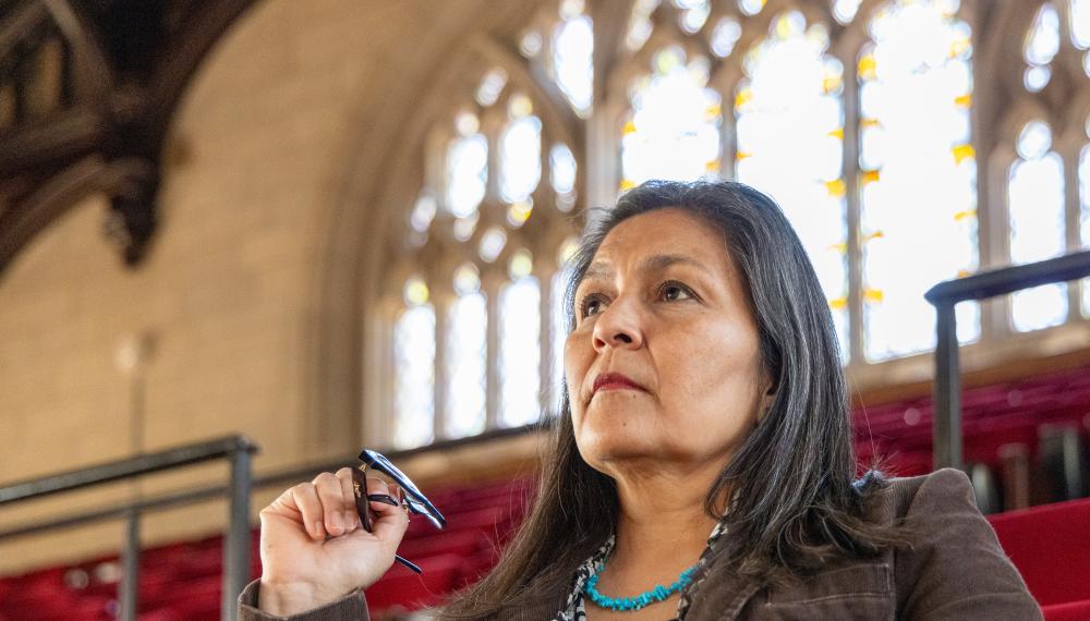 Pam Begay in the chapel at Wash U.