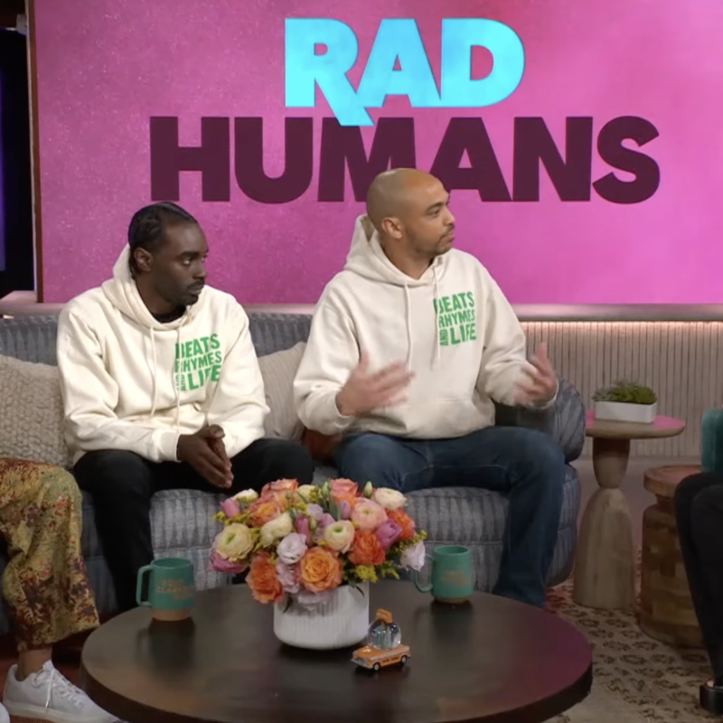 Rob Jackson co-founder of Beats, Rhymes, Life with two SSW alums, Tomas Alvarez and John Gill, speaks on the Kelly Clarkson show with rapper Common. 