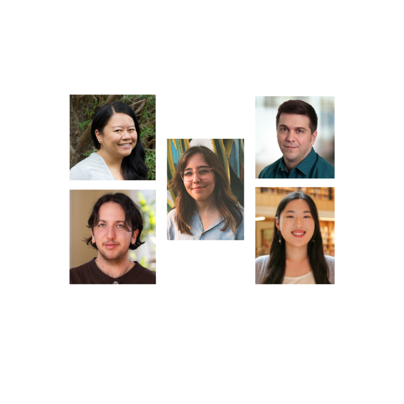 5 portraits: Upper left, Yuri Shane, Upper right, Mike Carney, Center, Frances Beroset, Lower left, Ford Fishman, Lower right, Chungyun Seo